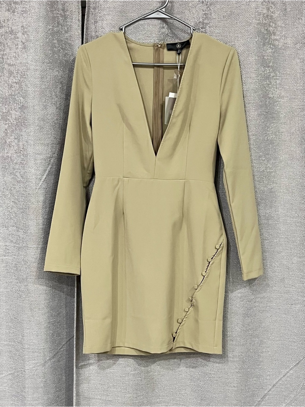 Missguided Olive Green Long Sleeve Plunge Mini Dress